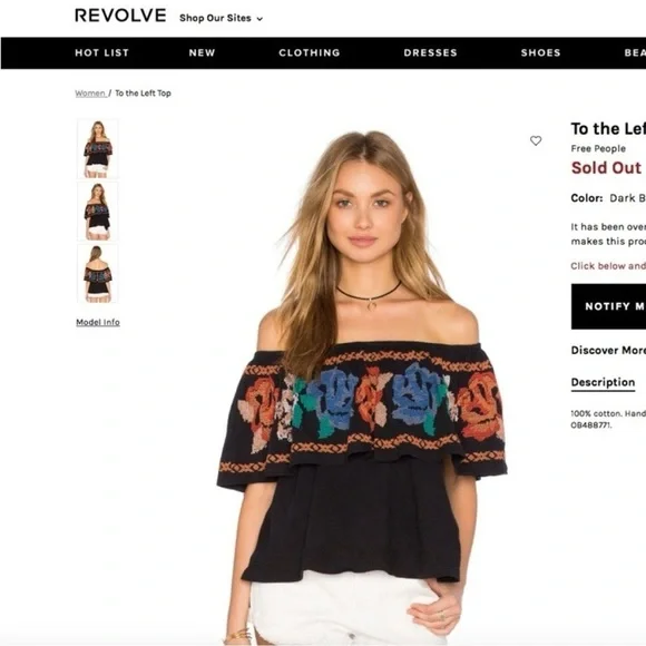 Free People To The Left Cross Stitch off shoulder top - Picture 1 of 6